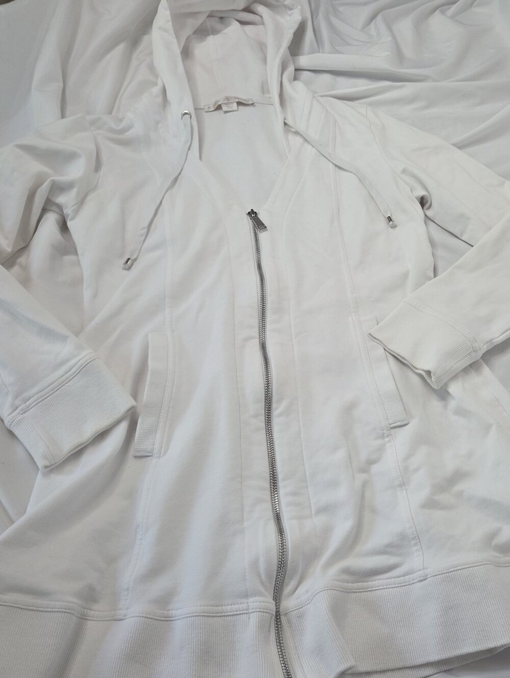 Boston Proper Stretchy Small Women's White Zip-Up Hoodie Jacket